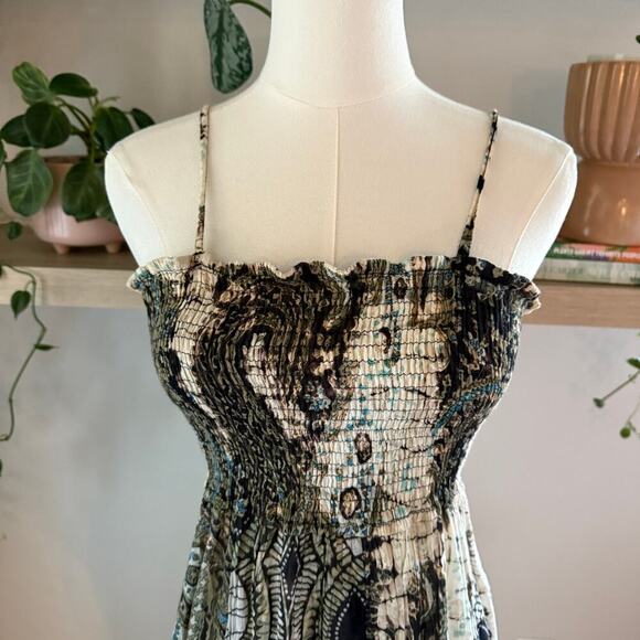 World Market Green Black Maxi Dress Smocked Spaghetti Strap Boho Festival Small - Picture 4 of 6